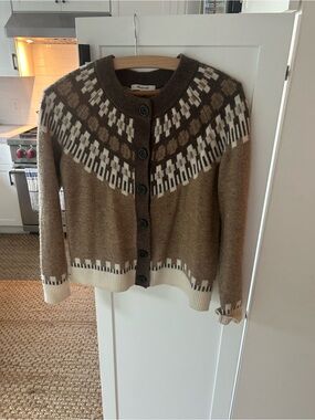 Madewell Brown and Cream Fair Isle Button Cardigan